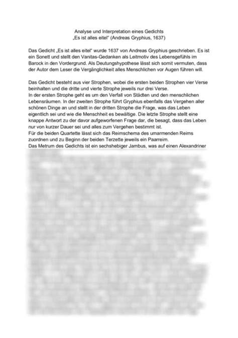 analyse und interpretation eines gedichts ´es ist alles eitel´ von andreas gryphius interpretation