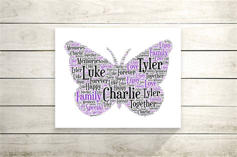 Personalised Butterfly Word Art Print Printable T Wall Etsy Uk