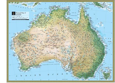 Australia Physical Wall Map By National Geographic Continent Maps