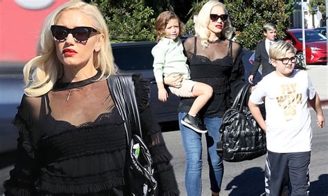 Gwen Stefani Flashes Black Bra At Church With Three Sons Daily Mail