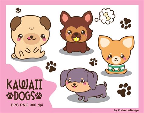 Kawaii Dog Clipart Cute Dog Clipart Dog Breeds Clipart Etsy