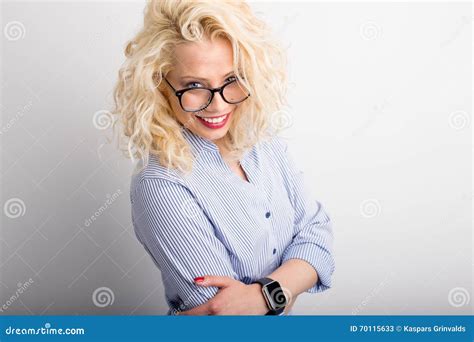 Flirty And Funny Woman Looking Over Her Glasses Stock Image Image Of Pretty Portrait 70115633