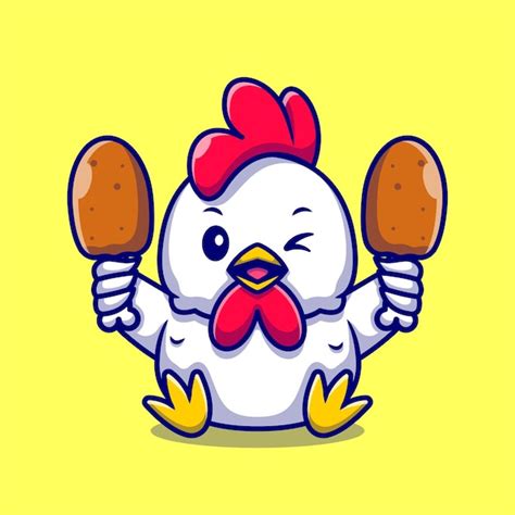 Premium Vector Cute Chicken Holding Fried Chicken Cartoon Icon