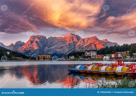 Misurina Lake In The Dolomites Mountains In Italy Near Auronzo Di
