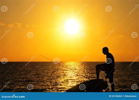 Fisherman At Sunset Stock Image Image Of Fishing Recreational 24146463