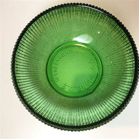 Vintage Eo Brody Co Green Ribbed Glass Bowl Cleveland Oh Etsy