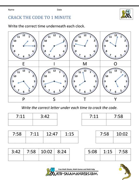 Telling Time Worksheets Grade 4 To The Nearest Minute