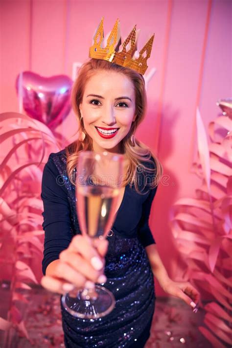 Beautiful Lady With A Glass Of Sparkling Wine Looking Ahead Stock Image Image Of Glass Dressy