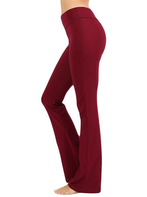 zenana womens and plus stretch cotton foldover waist bootcut workout yoga pants cabernet 1x