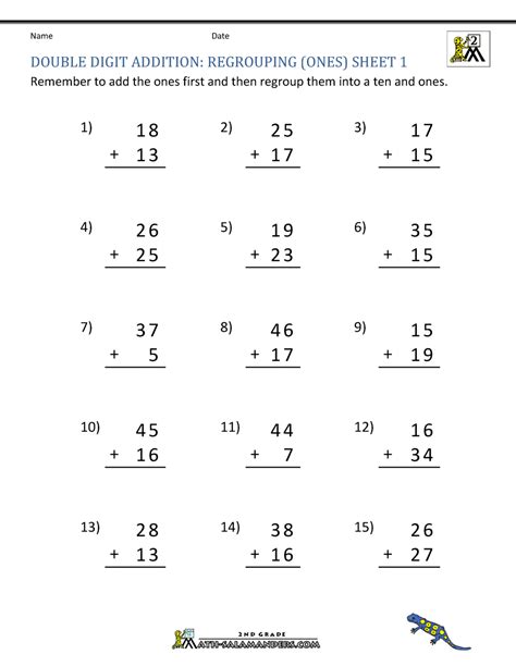 2 Digit Addition With Regrouping Pdf Addition Two Digit Plus One