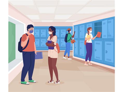 High School Hallway Flat Color Vector Illustration By Ntl Epicpxls