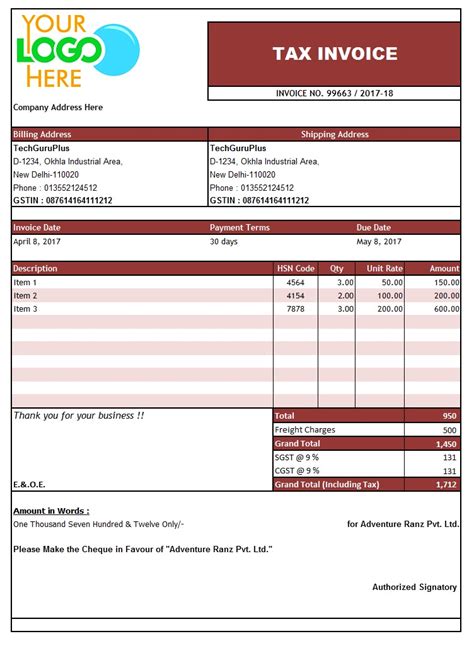 Download gst tax invoice format in pdf. GST Invoice Format in Excel, Word, PDF and JPEG (Format No ...