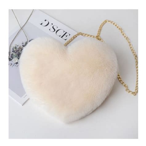 FAUX FUR Heart Shaped Gold Tone Chain Strap Crossbody Bag Heart