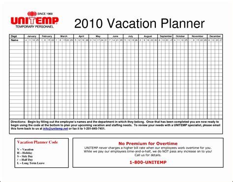 √ 30 Employee Vacation Planner Template Excel Effect Template
