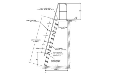Platform Ladder Section And Structure Drawing Details Dwg File Cadbull