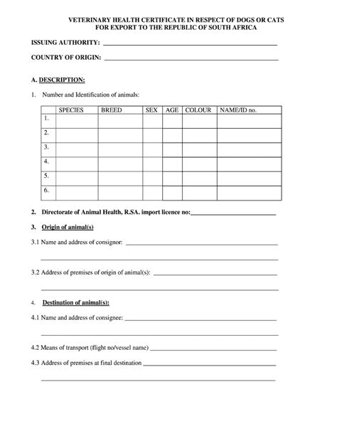 Printable Pdf Veterinary Health Certificate Form Printable Forms Free