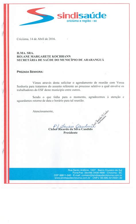 Ofício Encaminhado A Secretaria De Saúde De Araranguá Notícias E