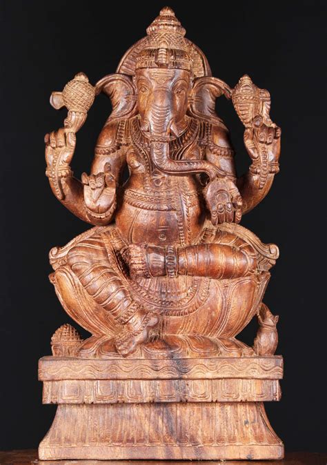 SOLD Wood Statue of Ganesha with a Rat 18