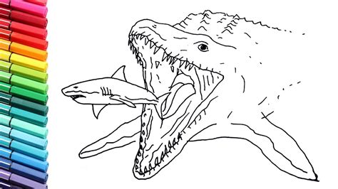 Drawing And Coloring Jurassic World Mosasaur And Shark Dinosaur Color