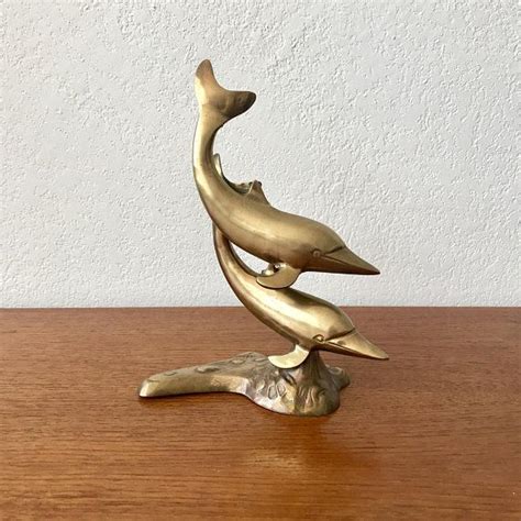 Large Brass Swimming Dolphins Figurine Figurines Etsy Candle Holders