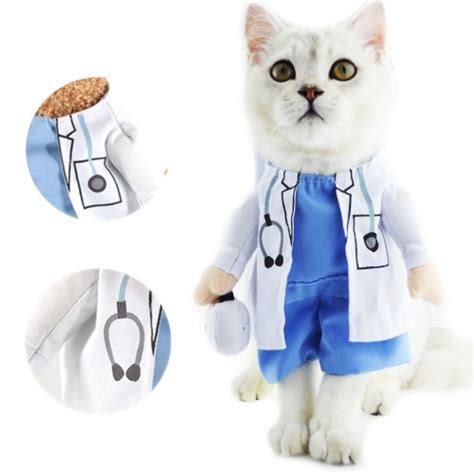 Cat Pet Costume Doctor Uniform Suit Clothes Outfit Doctor Apparel