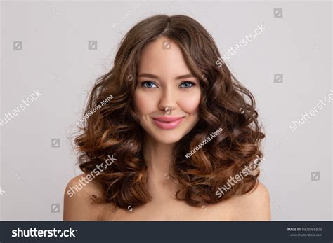 Happy Young Beautiful Woman Curly Hair Stock Photo 1902065803