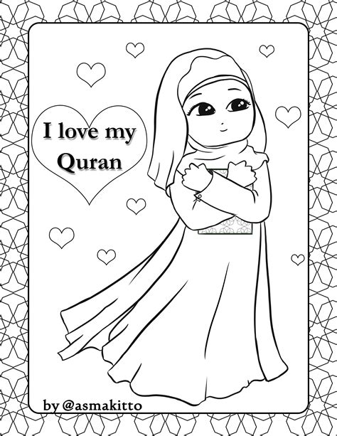 You can use our amazing online tool to color and edit the following islamic coloring pages. Free coloring page for little Muslim girl, I♥ my Quran ...