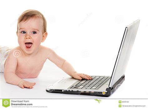 Small Child With A Laptop Computer During Play Stock Photo Image Of