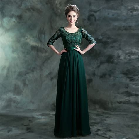 Hot Sale 2016 Luxury Emerald Green Prom Dress Long Half Scoop Chiffon