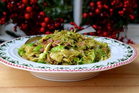 He makes his with salty pancetta, chestnuts and lemon juice. jamie oliver shredded brussel sprouts with bacon