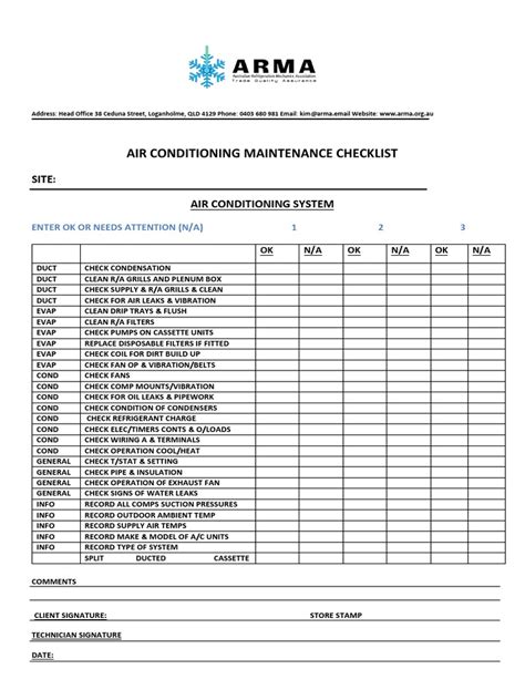 Air Conditioning Maintenance Checklist Pdf