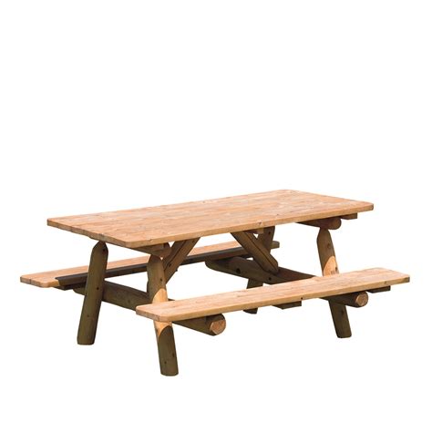 Rustic Log Picnic Table With Attached Benches Country Cottage Furniture