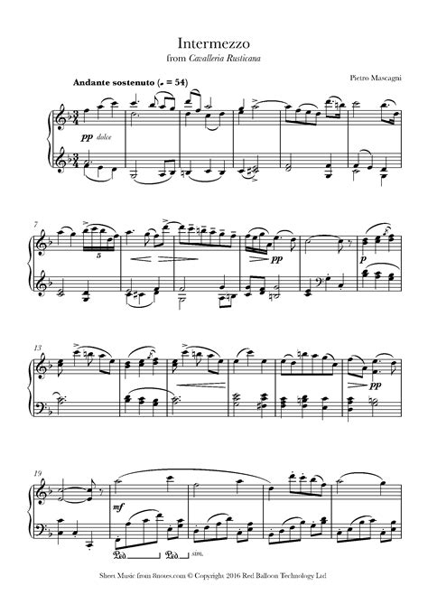 Mascagni Intermezzo From Cavalleria Rusticana Sheet Music For Piano