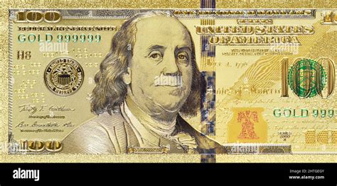100 Dollar Bill Golden Money In Colors And Golden Texture Concept Of