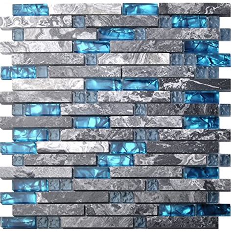 Buy Home Building Glass Tile Kitchen Backsplash Idea Bath Shower Wall Decor Teal Blue Gray Wave