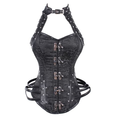 Halter Neck Hot Sexy Black Steampunk Corset Corselet Overbust Steel Boned Corsets And Bustiers