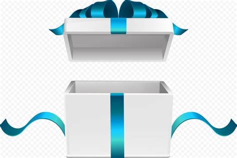HD Realistic Open White Gift Box With Blue Ribbon PNG Citypng