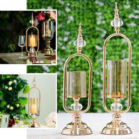 22 Tall Gold Hurricane Votive Metal Candle Holder With Glass Tube
