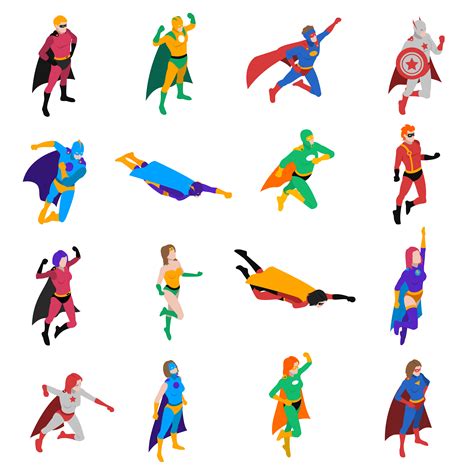 Superhero Isometric Icons Set 484710 Vector Art At Vecteezy