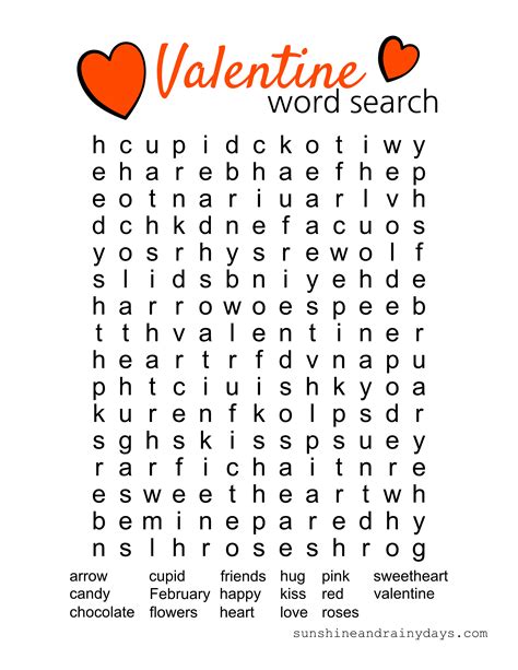 valentine word search printable sunshine and rainy days