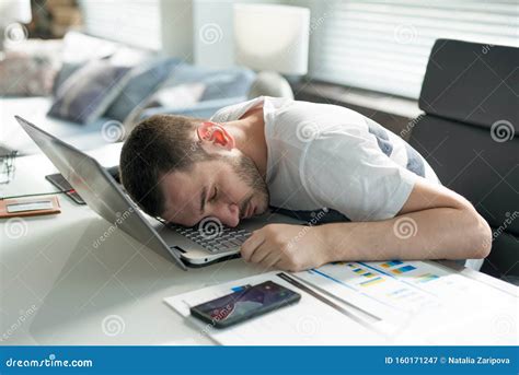 Tired Business Man Sleeping At Desk In Office Stock Image Image Of