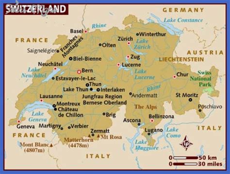 The two largest swiss cities are zurich and geneva which are two global and economic centers. Switzerland Map - ToursMaps.com