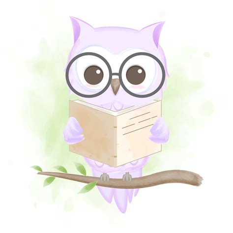 Owl Reading a Book Hand Drawn Illustration 696786 Vector Art at Vecteezy