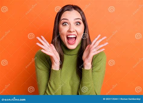 Portrait Of Young Happy Excited Smiling Shocked Amazed Girl With Open