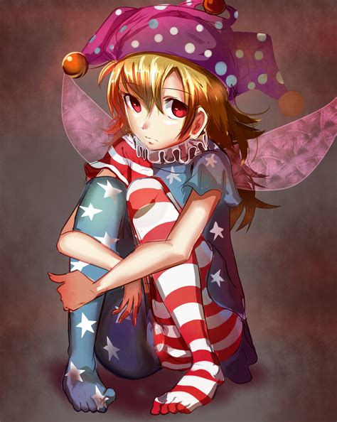 safebooru 1girl american flag legwear american flag shirt blonde hair clownpiece fairy wings