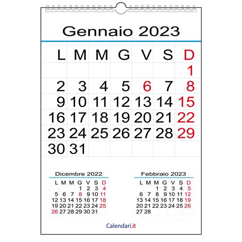 Calendario 2023 Con 12 Mesi A Caselle Tabellare Mensile Calendariit