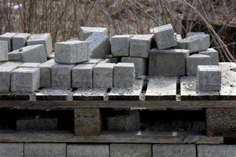 Pile Of Gray Cement Blocks Used For Paving Sidewalks Stock Image