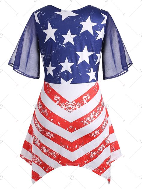 Plus Size American Flag Asymmetrical T Shirt Types Of Sleeves Plus Size T Shirts Plus Size