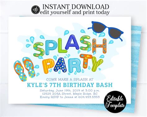 Free Printable Splash Party Invitations
