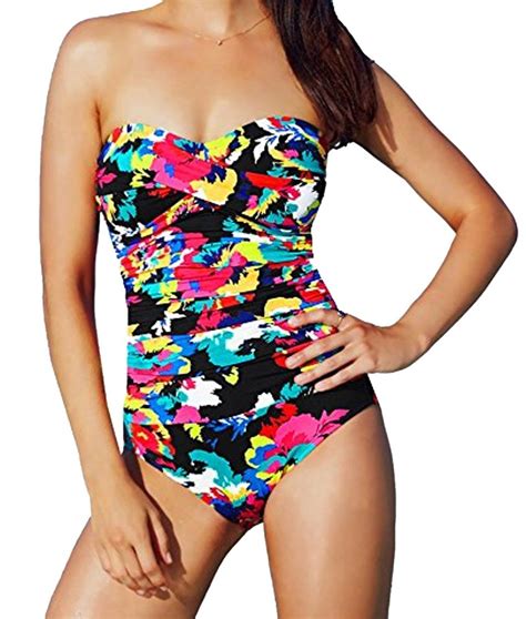 Anne Cole Floral Print Ruched Bandeau One Piece Swimsuit Find Out
